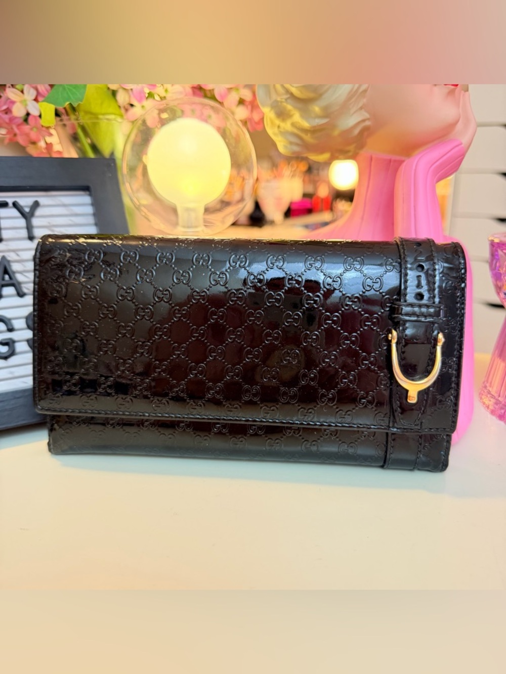 Gucci Micro GG Patent Leather Long Wallet